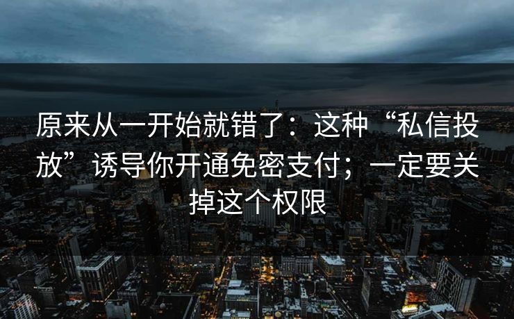 原来从一开始就错了：这种“私信投放”诱导你开通免密支付；一定要关掉这个权限