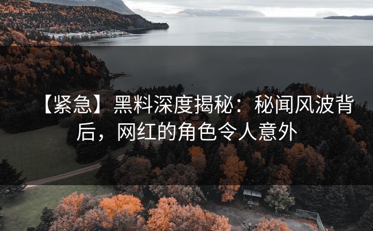 【紧急】黑料深度揭秘：秘闻风波背后，网红的角色令人意外