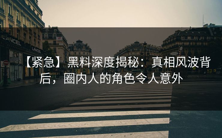 【紧急】黑料深度揭秘：真相风波背后，圈内人的角色令人意外  第1张